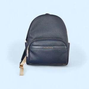 Michael Kors Dark Blue Leather Backpack with Gold Details